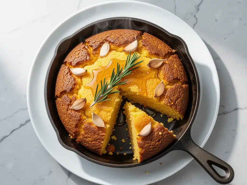 Buttery Garlic Skillet Cornbread with Honey Drizzle 4 buttery garlic skillet cornbread preparation steps
