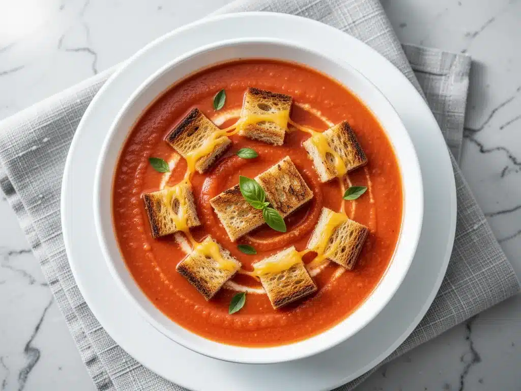 Creamy Fresh Tomato Soup: 10-Min Easy Grilled Cheese Croutons 4 creamy fresh tomato soup preparation steps