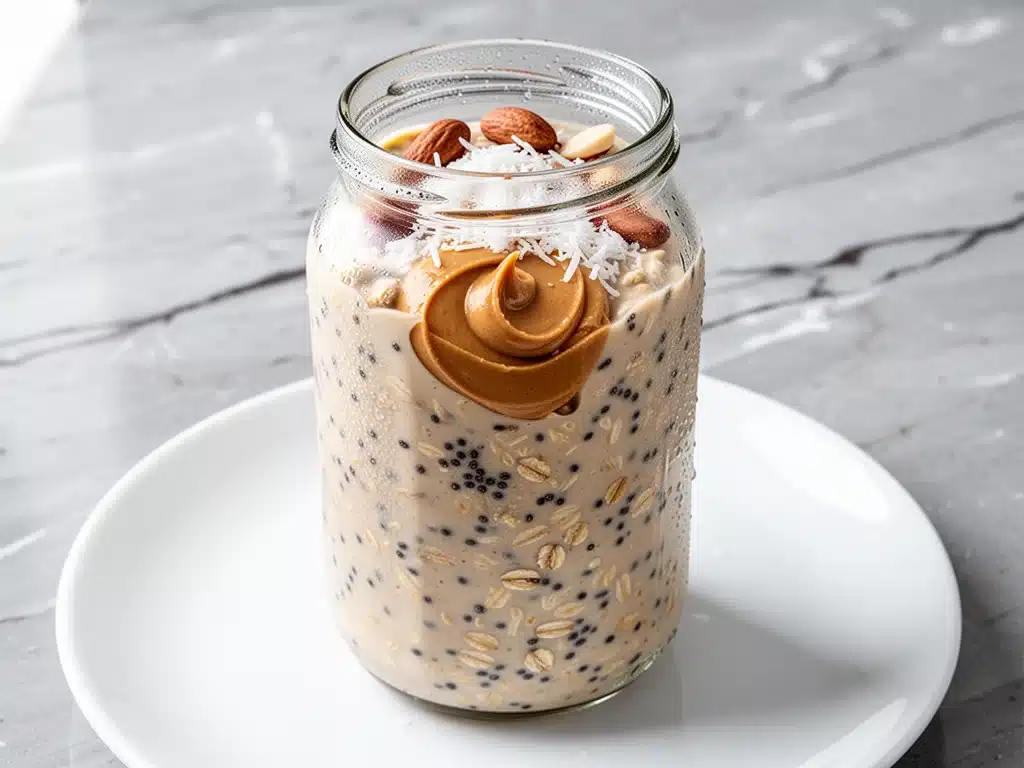 creamy peanut butter overnight oats with chia seeds - featured image