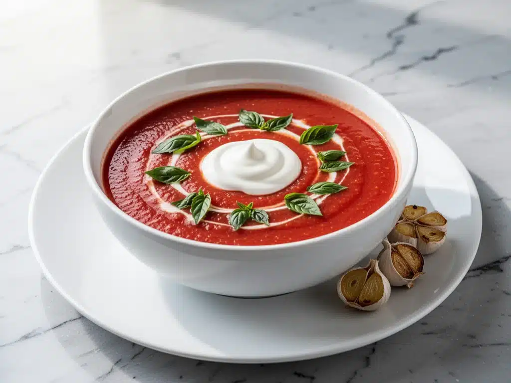 creamy roasted garlic tomato soup - featured image