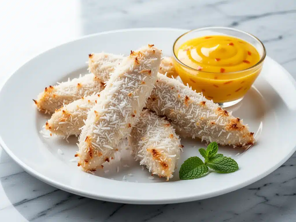 crispy baked coconut chicken tenders - featured image