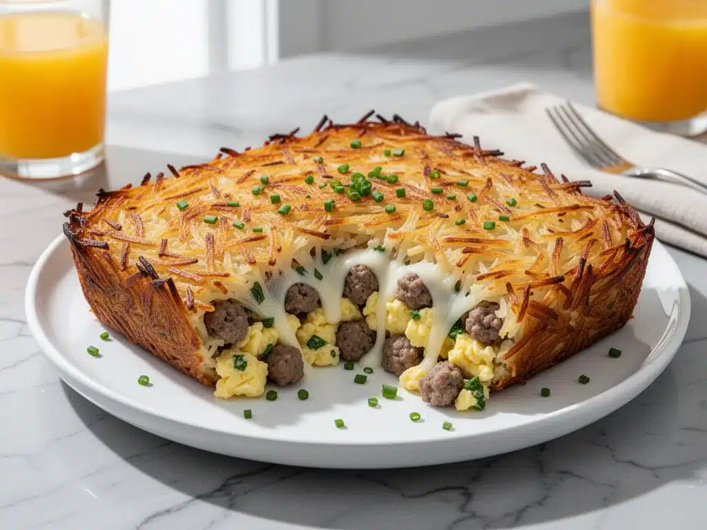 crispy hash brown breakfast casserole - featured image