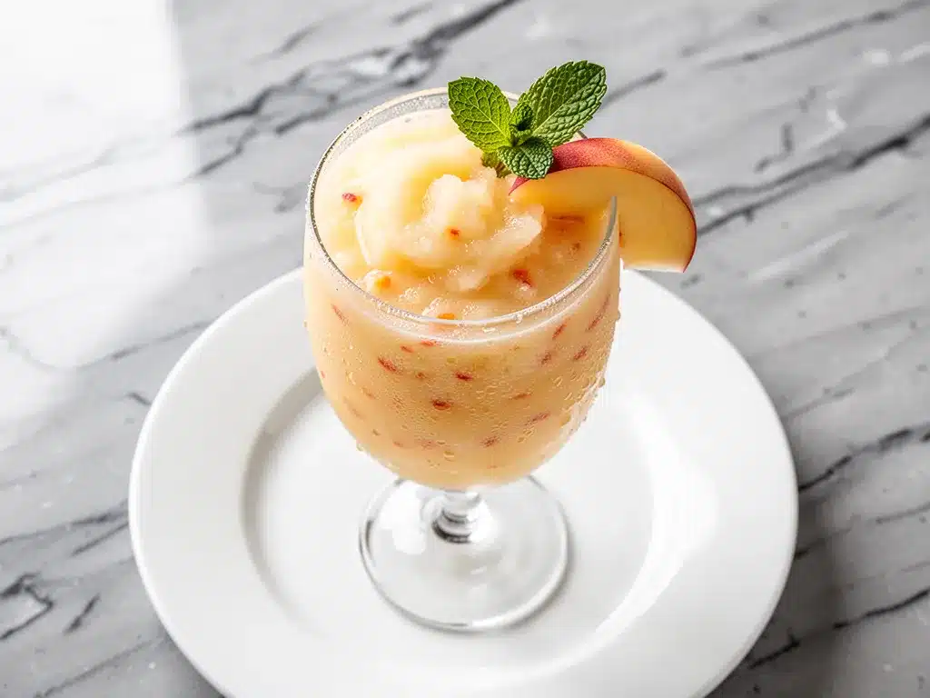 Frozen Peach Bellini Mocktail: 3 Easy Summer Drinks 4 frozen peach bellini mocktail preparation steps