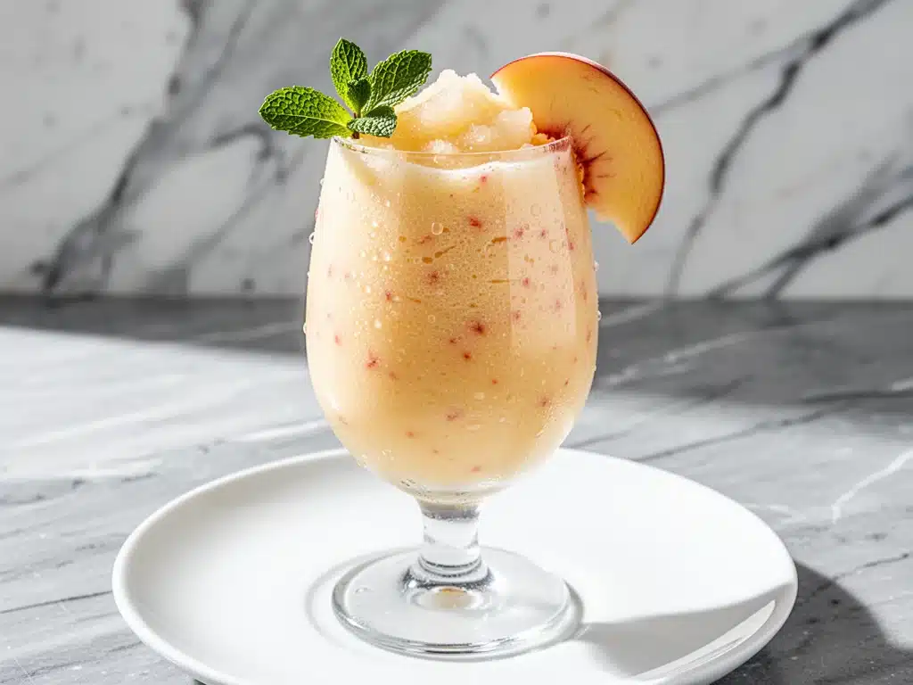 frozen peach bellini mocktail - featured image