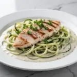 low-carb zucchini noodle chicken alfredo - featured image