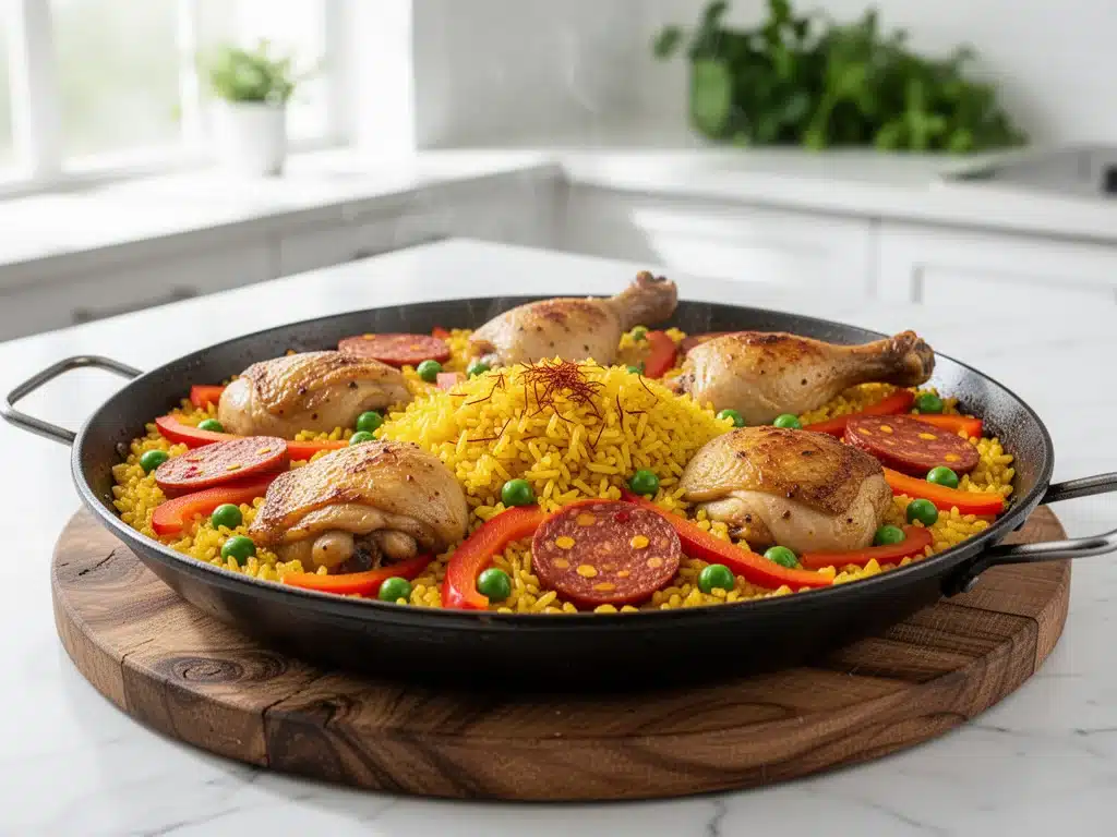 one-pot chicken and chorizo paella - featured image