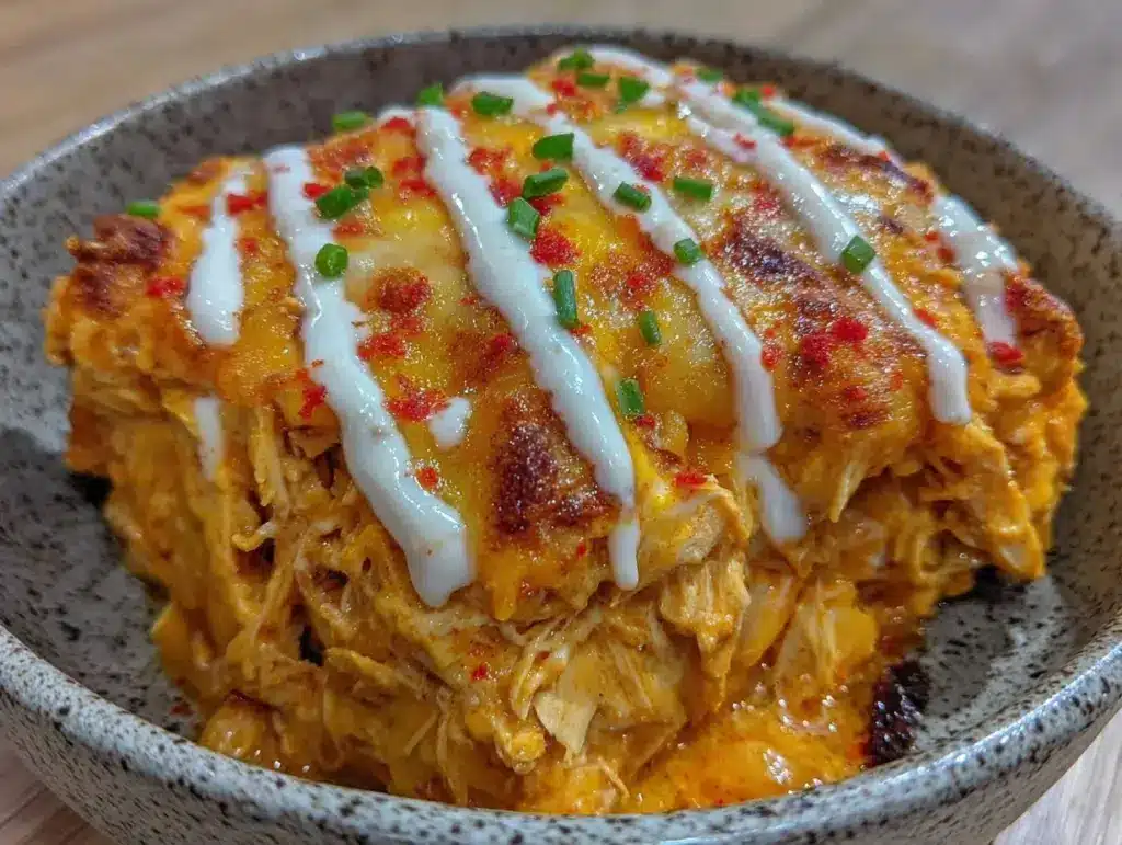 baked buffalo chicken dip with ranch drizzle - featured image