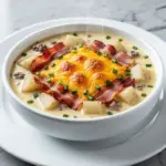 cheesy baked cheeseburger potato soup - featured image