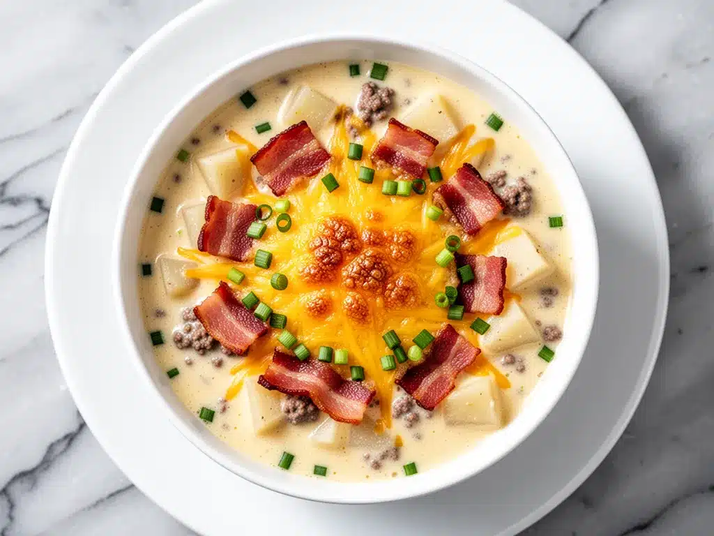 Cheesy Baked Cheeseburger Potato Soup: Best Winter Comfort Recipe 4 cheesy baked cheeseburger potato soup preparation steps