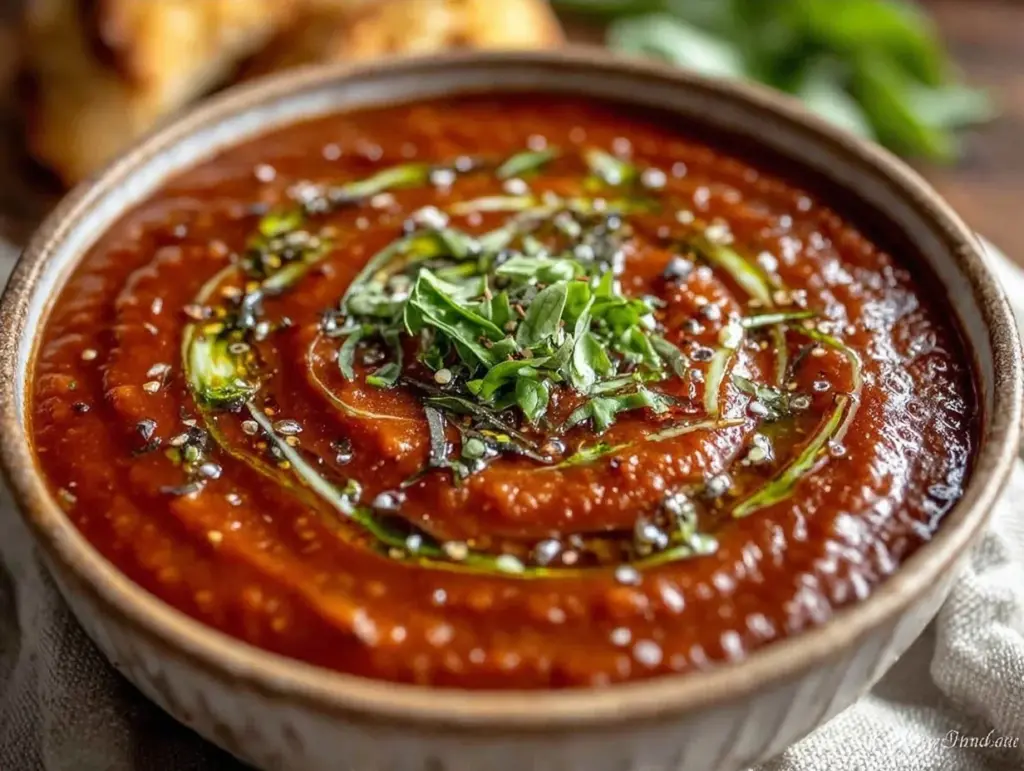 creamy roasted tomato basil soup - featured image