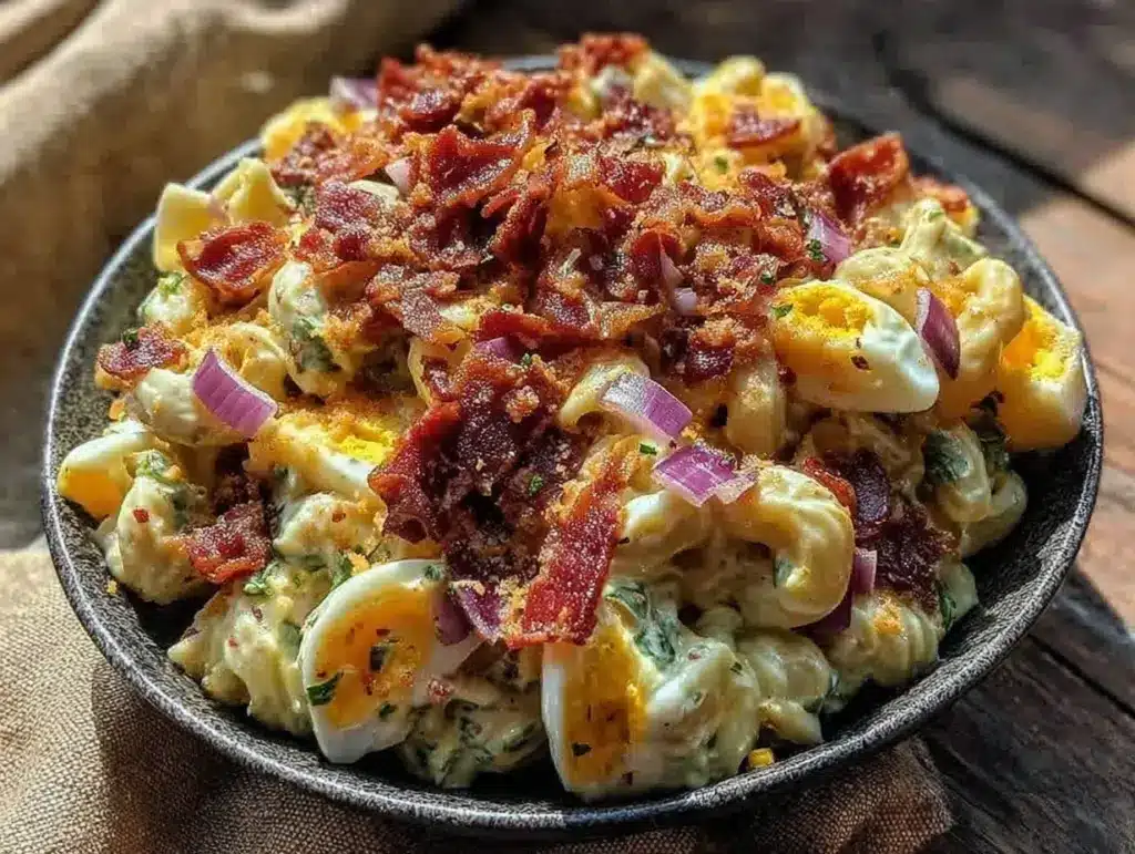 creamy southern style pasta salad with bacon - featured image