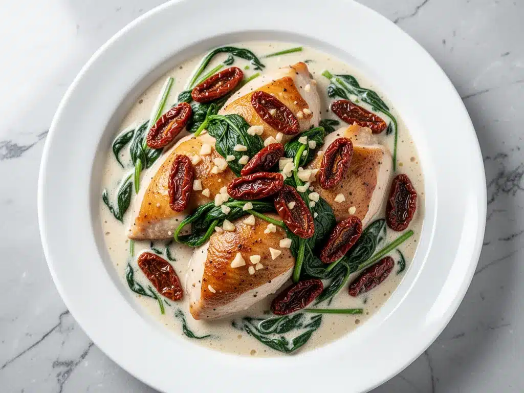 Creamy Tuscan Garlic Chicken One Pan Dinner: 30-Min Meal 4 creamy tuscan garlic chicken preparation steps
