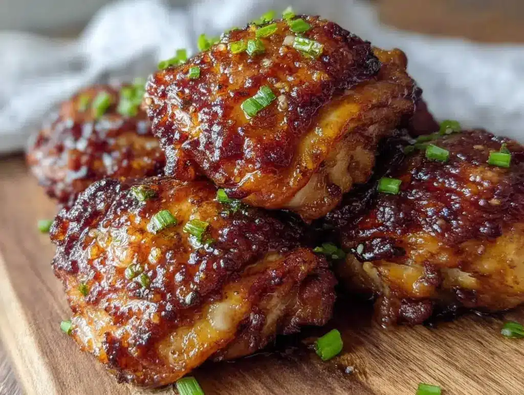 crispy air fryer honey garlic chicken thighs - featured image