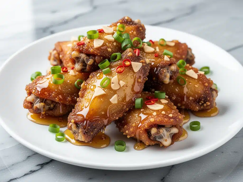 extra-crispy air fryer chicken wings with honey garlic glaze - featured image