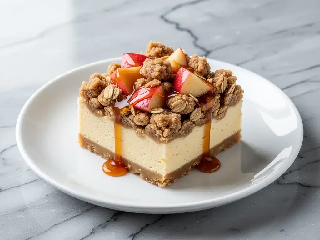 fall caramel apple crisp cheesecake bars - featured image