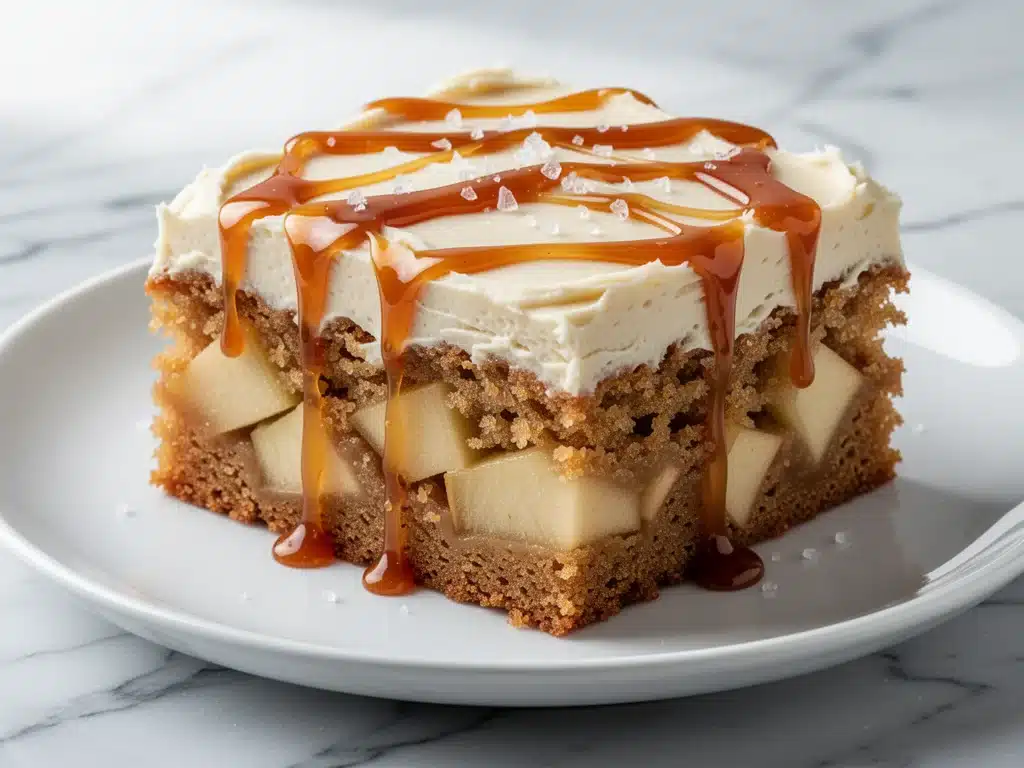 fall salted caramel apple sheet cake - featured image