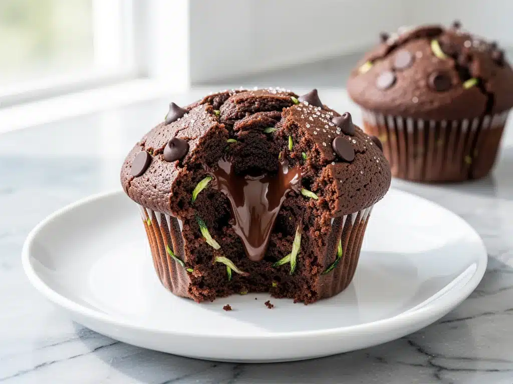 fudgy zucchini chocolate chip muffins - featured image