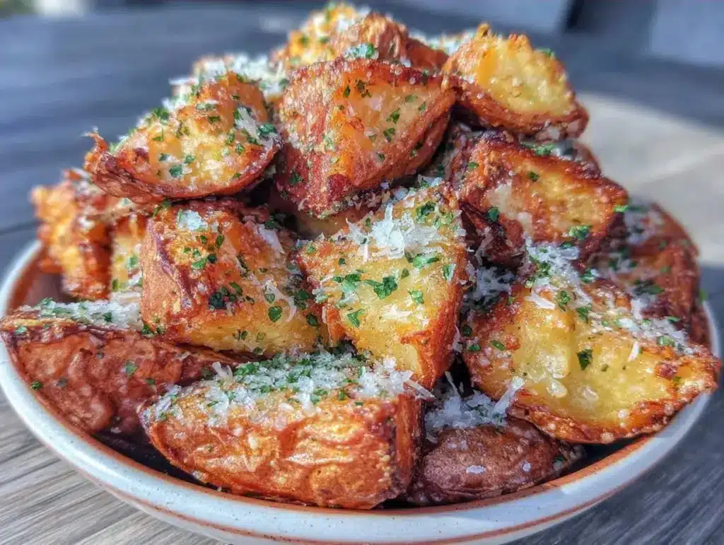 garlic parmesan roasted sweet potato wedges - featured image