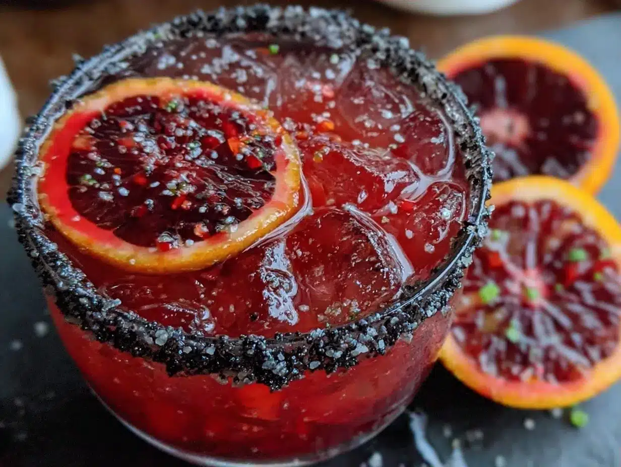 Halloween Blood Orange Margarita with Black Salt Rim 4 Halloween Blood Orange Margarita preparation steps