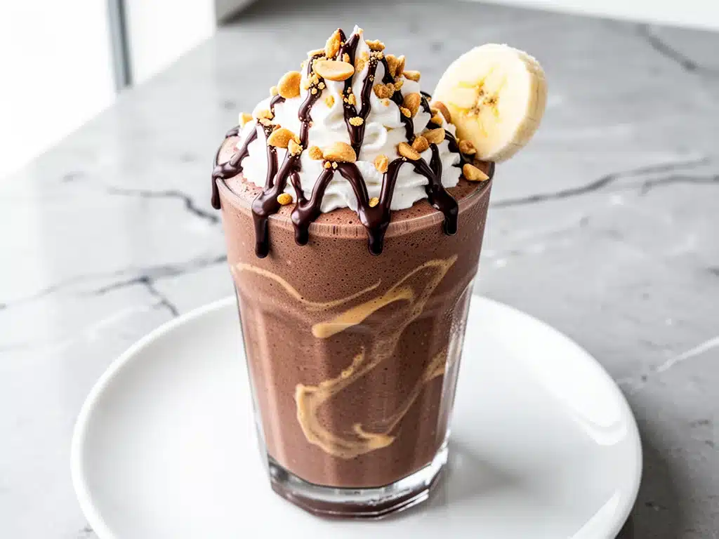 high-protein chocolate peanut butter smoothie - featured image