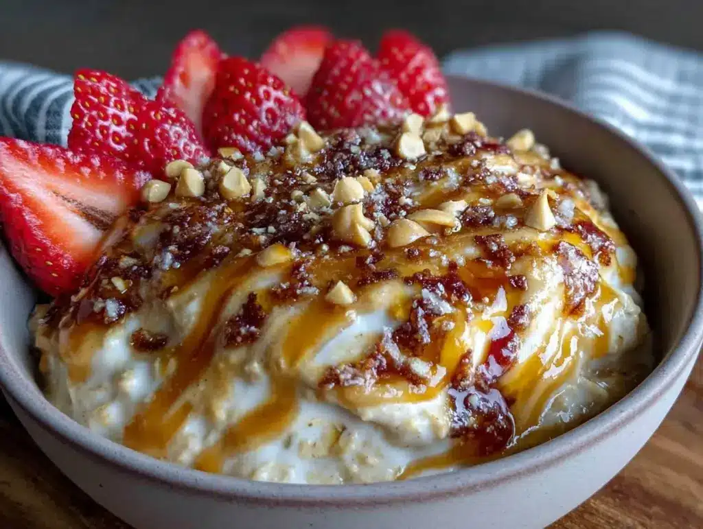 high-protein peanut butter overnight oats - featured image