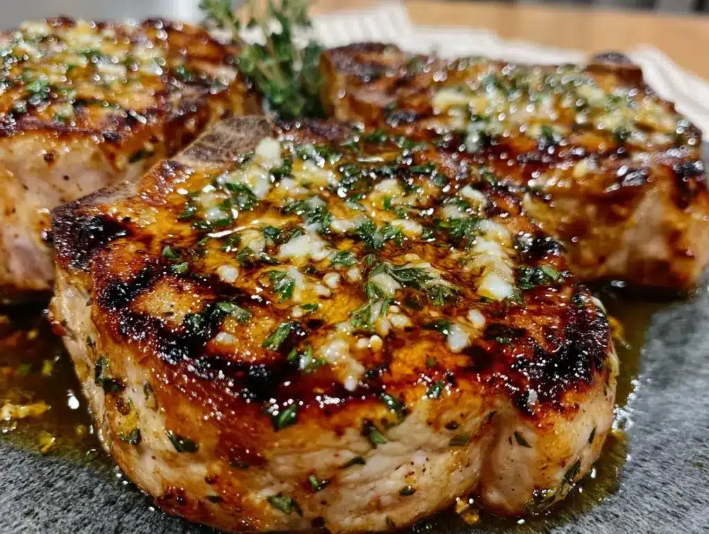 keto garlic butter pork chops - featured image
