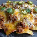 loaded cheesy nachos with ground beef and jalapeños - featured image