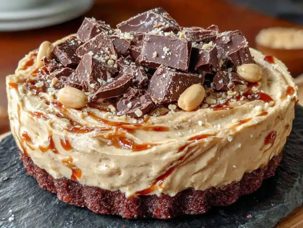 no-bake peanut butter chocolate pie - featured image