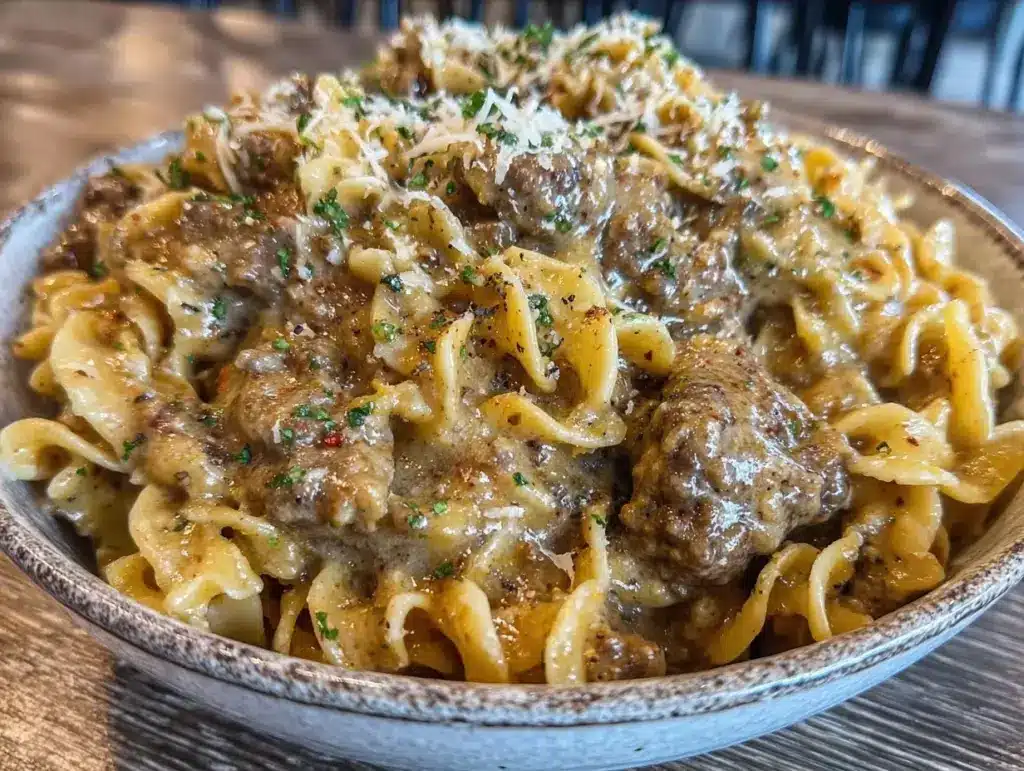 one-pot ground beef stroganoff - featured image