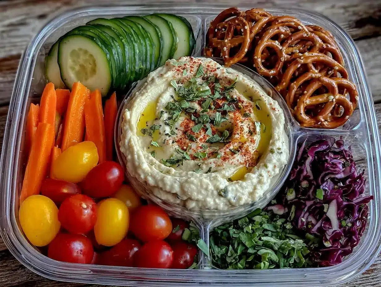 Back to School Rainbow Veggie Snack Boxes: 5-Step Hummus Platter 4 rainbow veggie snack box preparation steps