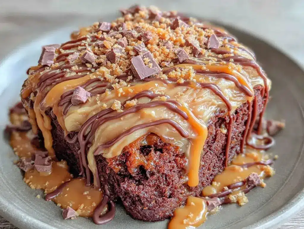 Reeses Peanut Butter Poke Cake - featured image