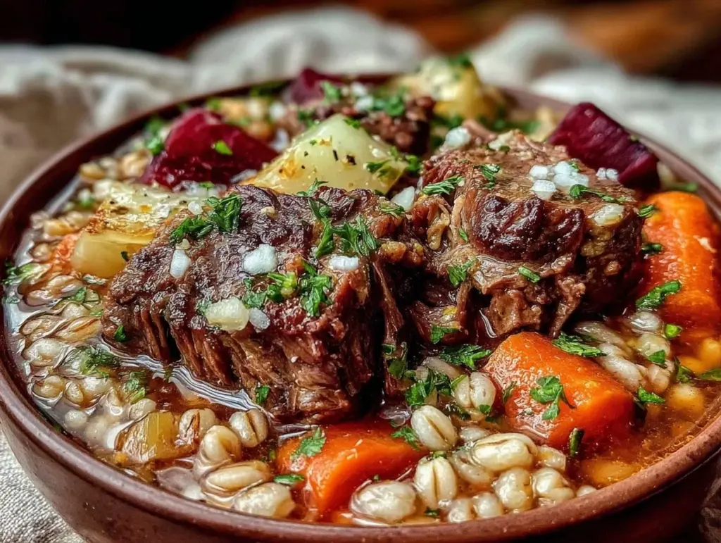 slow cooker beef and barley stew - featured image