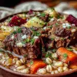 slow cooker beef and barley stew - featured image