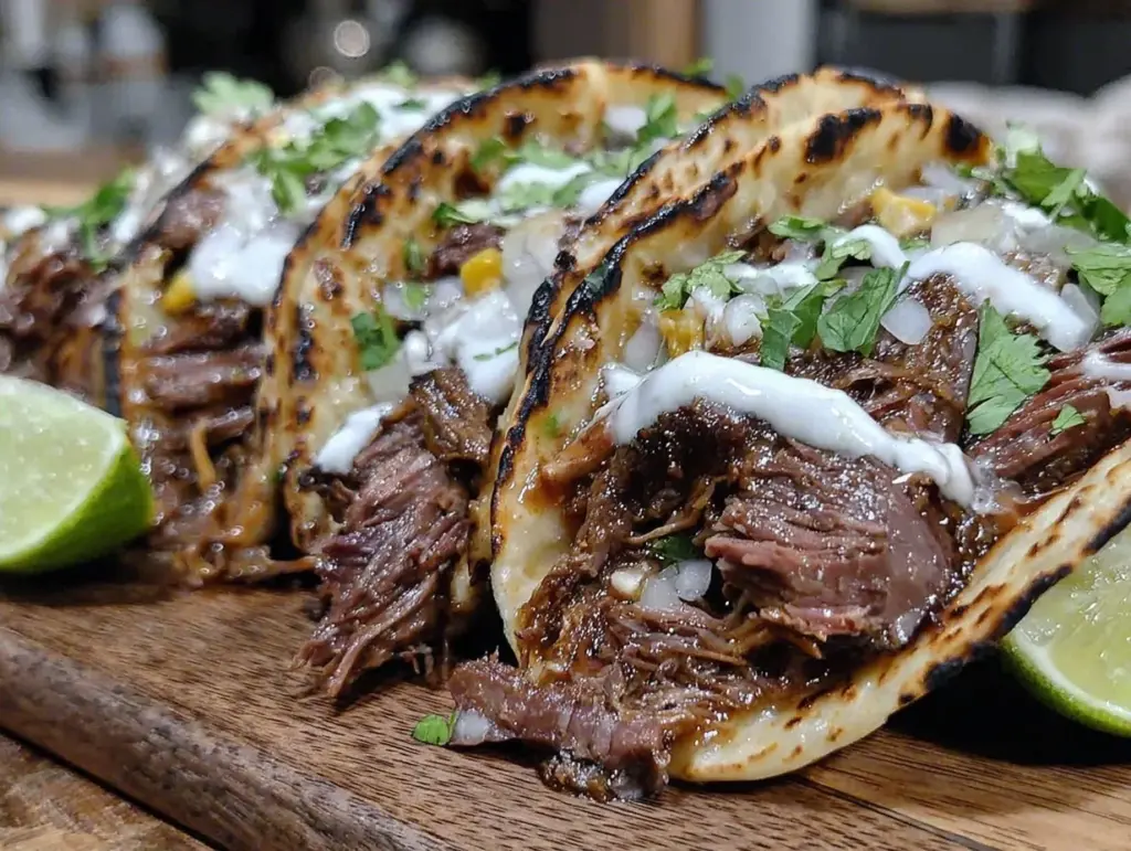 slow cooker beef barbacoa tacos - featured image