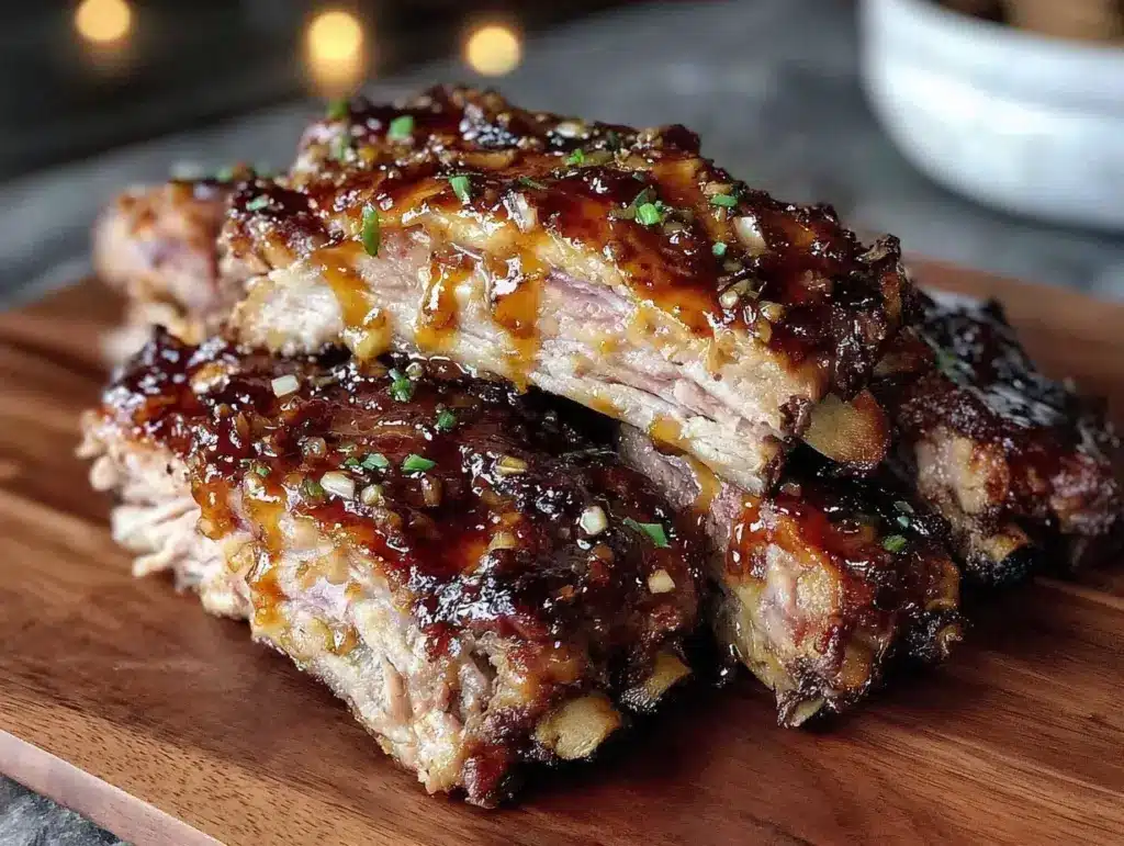 smoky honey garlic bbq ribs - featured image