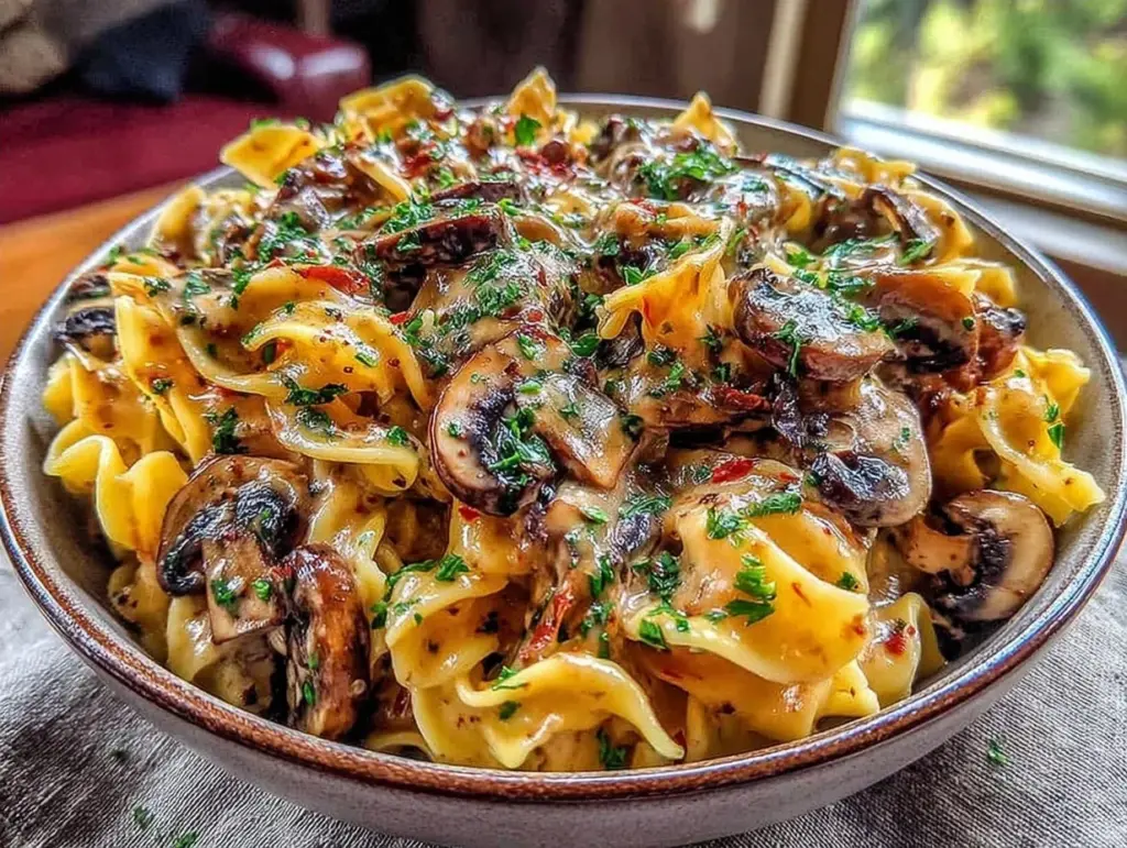 vegan creamy mushroom stroganoff - featured image