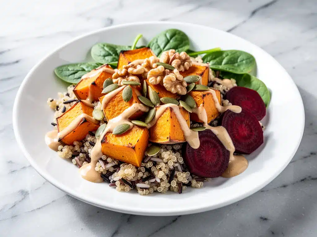 vegan fall harvest grain bowl - featured image